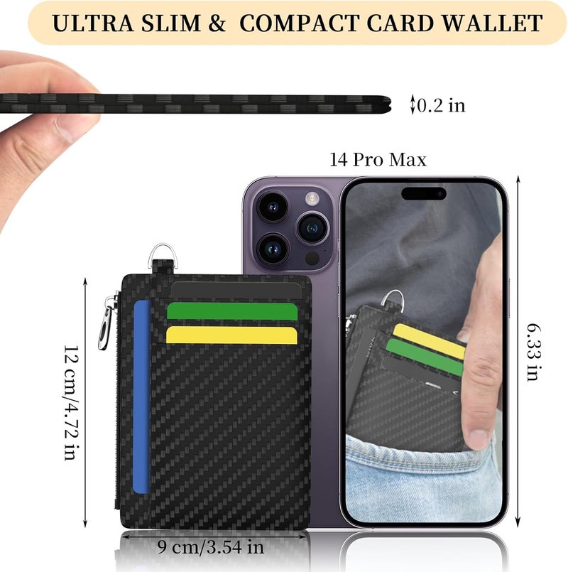 Hancynir Slim Wallet Minimalist Credit Card Holder RFID Blocking Small Card Wallets Mini Front Pocket PU Leather Card Case Thin Travel Zipper Coin Cash Wallet for Men Women Gifts - Image 2